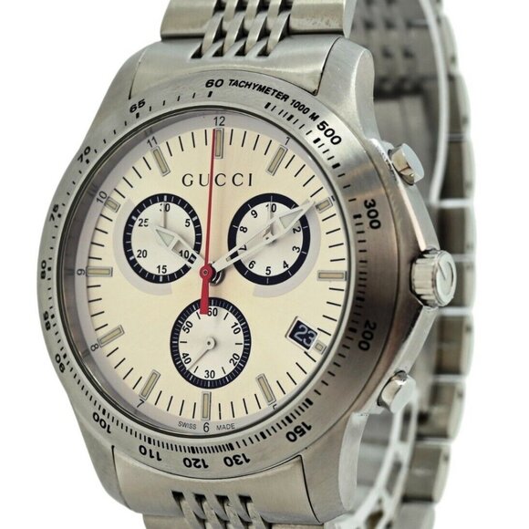Gucci 44mm Men's G-Timeless Chronograph Silver Dial Swiss Quartz Watch - Picture 1 of 7